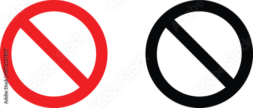Red and black prohibition signs on a white background signifying restriction and no entry. Vector
