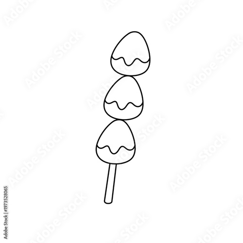 Simple line drawing of three ice cream scoops on a stick