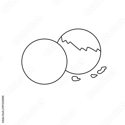 Simple line drawing shows a cracked egg beside a whole egg