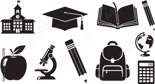 Education Icons and School Supplies Vector Graphics