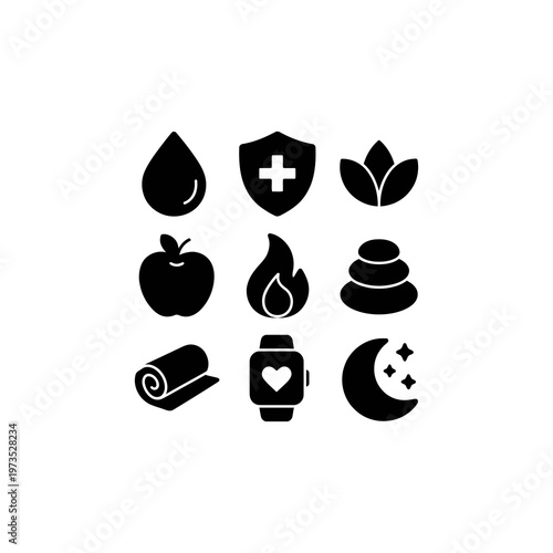 Water shield wellness apple and exercise. Suitable for health and fitness blogs, nutrition websites, spa brochures, and wellness publications.