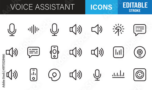 Minimal voice control and sound interface icons set for apps, digital assistants and smart devices
