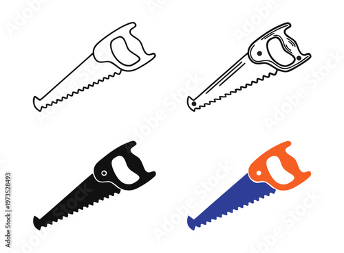 Hand Saw Vector Icon Set Minimal Outline Bold Duotone Tool Woodworking Collection