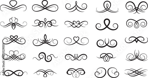 Collection of elegant black swirl design elements set