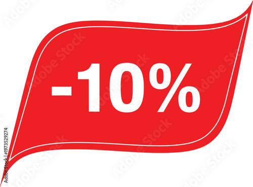 Red banner with minus ten percent discount text for promotional sales and marketing offers Vector