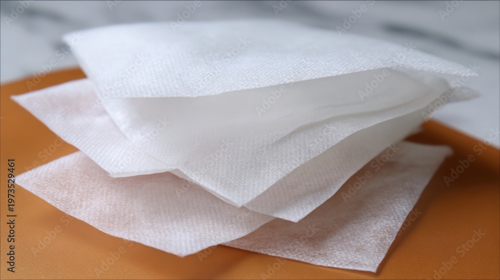 Naklejka premium Close up texture of stacked white fabric layers, showcasing delicate woven patterns and soft material