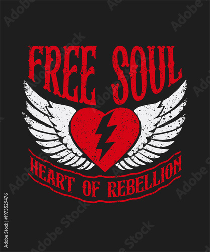 Graphic Design with Wings and Heart, typography, tshirt, poster design