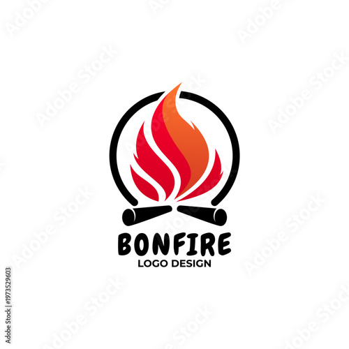 Bonfire logo, logo of a burning fire and a firewood