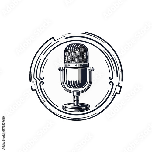 Vintage microphone in a circular frame.