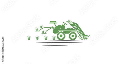 Green Tractor Cutting Down Plants.