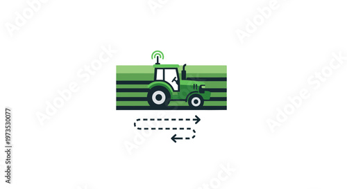 Green Tractor on Field Land.