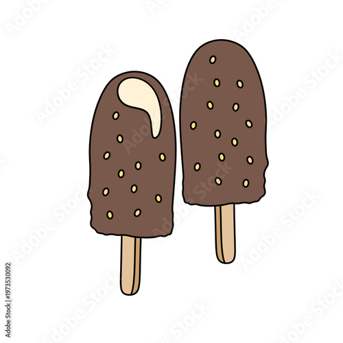 Two chocolate-covered ice pops sit side by side