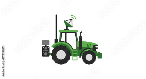 Green Tractor with Satellite Communication.