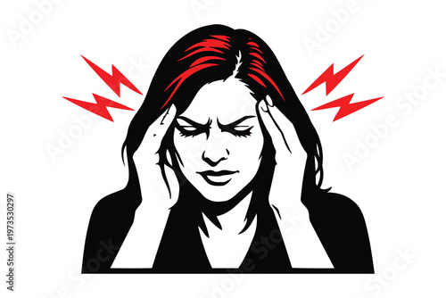 A person experiencing severe headache with lightning bolt visuals indicating pain intensity Vector