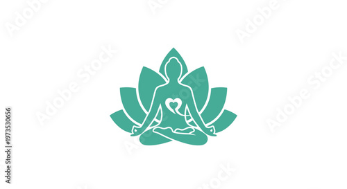 Green yoga lotus meditation symbol icon.