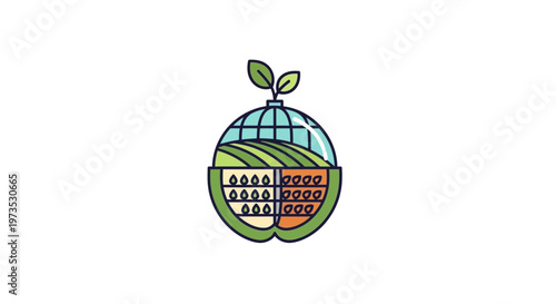 Greenhouse Building Illustration with Leaf.