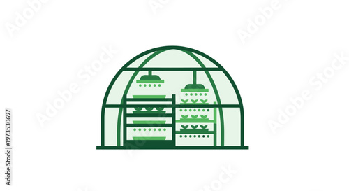 Greenhouse Interior with Shelving Units.