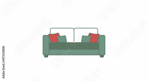 Green Sofa with Red Pillows Furniture.