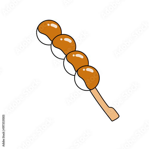 Brown spheres gleam on a wooden skewer