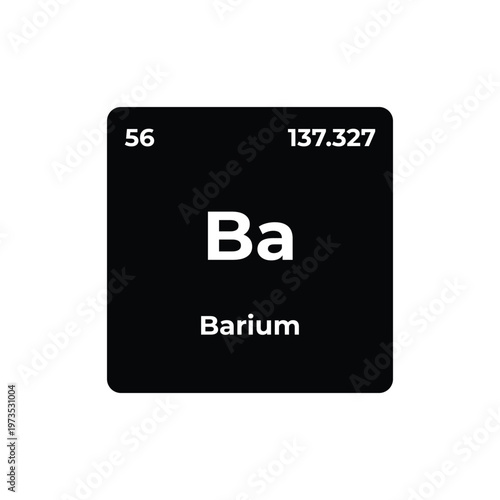 Barium element tile with symbol Ba, atomic number 56, and atomic weight 137.327 on a black periodic table design, alkaline earth metal chemistry concept.