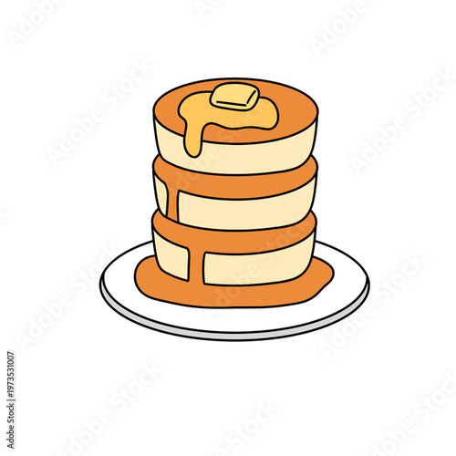 Stacked pancakes drizzle golden syrup
