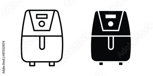 Air fryer icon symbol. Icon in flat style and line. Black and white