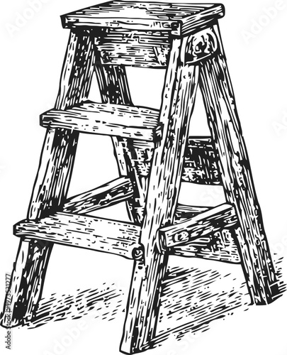 Wooden step ladder illustration vintage hand drawn tool for climbing and reaching higher places