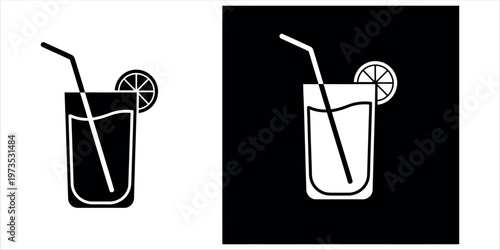 Fresh Juice Glass with Straw and Lemon Slice Icon for Beverage and Cafe Menu Vector Illustration.