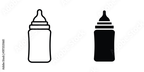 Baby bottle icon symbol. Icon in flat style and line. Black and white