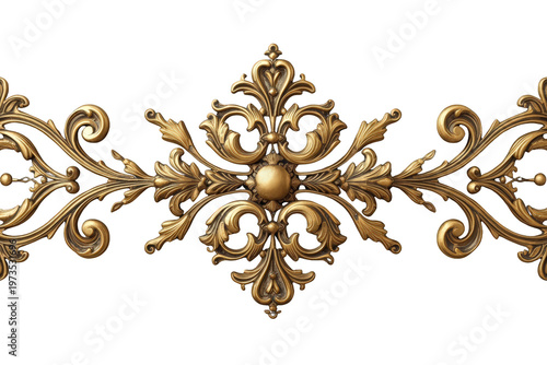Golden baroque ornament creating a floral pattern, intricate scrollwork, vintage design element with transparent background