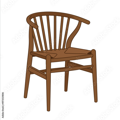 Warm Walnut Wood Windsor Spindle Hoop Chair Vector