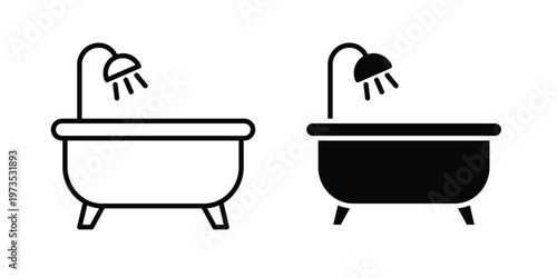 Bathtub icon symbol. Icon in flat style and line. Black and white