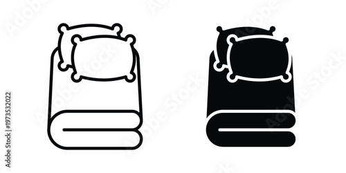Bed linen icon symbol. Icon in flat style and line. Black and whiteaging design Vector illustrationsn with pillows icon symbol. Icon in flat style and line. Black and white