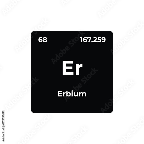 Erbium element tile from periodic table, minimalist black square with Er symbol, atomic number 68 and weight, ideal for chemistry, science, and metal visuals.