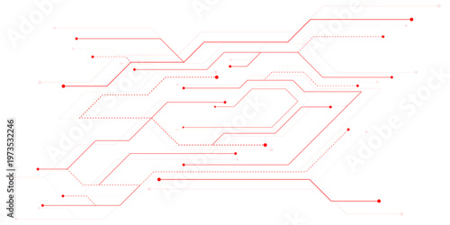 Abstract red circuit board lines on white background, futuristic technology motherboard pattern, digital electronic connection vector