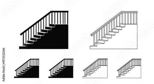 Black and white line drawing of staircase designs and variations