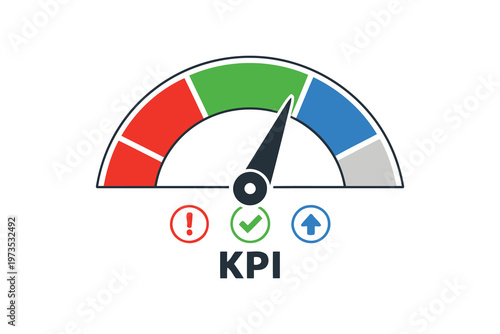 Visual representation of key performance indicators on a gauge with status symbols Vector