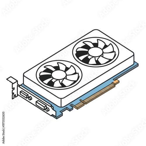 Illustration of a modern graphics card with dual fans.