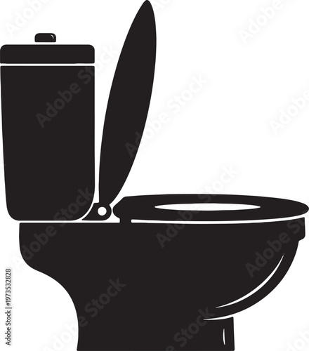 Ceramic toilet bowl side view silhouette vector icon for bathroom design.