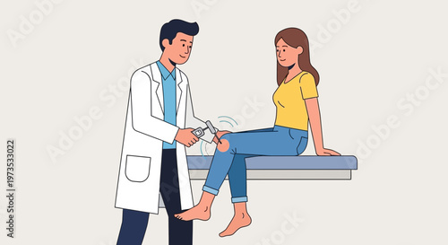 Doctor examining patients knee during medical checkup.