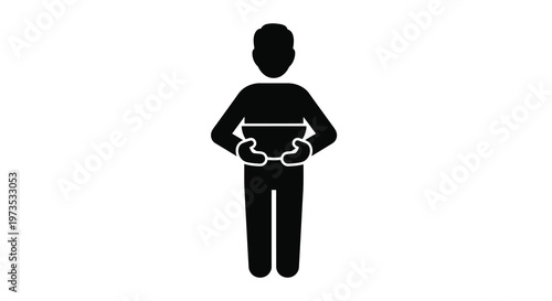 Simple black silhouette of a person holding something against their stomach