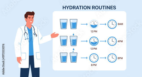 Doctor Explaining Hydration Routines and Water Intake Schedule.
