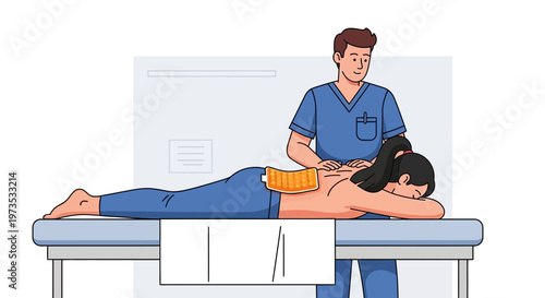 Physical therapist giving massage to patient on therapy table.