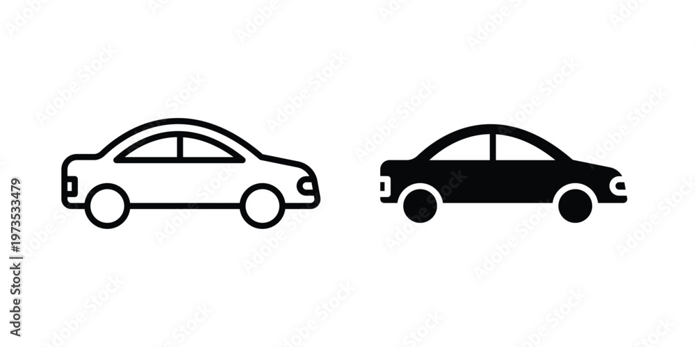 Naklejka premium Car icon symbol. Icon in flat style and line. Black and white