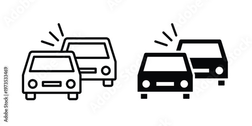 Car crash icon symbol. Icon in flat style and line. Black and white