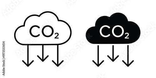 carbon reduction icon symbol. Icon in flat style and line. Black and white