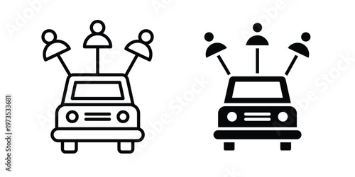 Carpool share icon symbol. Icon in flat style and line. Black and white