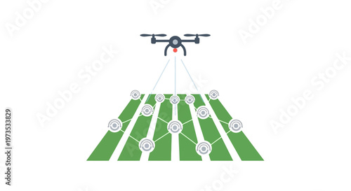 Drone on a green field with lines.