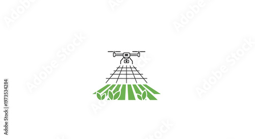 Drone spraying green farm fields.