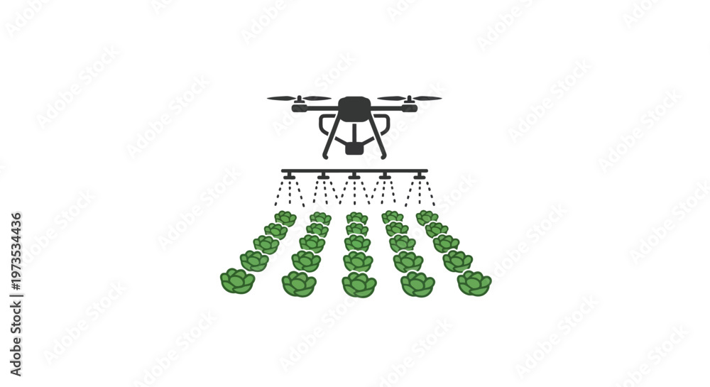 Obraz premium Drone spraying green plants agriculture.